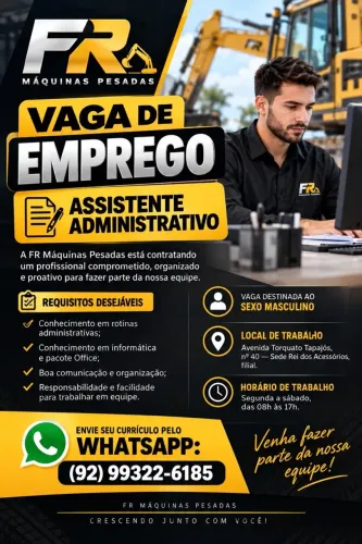 Vaga de emprego Vendedor,Assistente Adm., ajudante Mecanico, Aux. Tapeçaria, montador 
