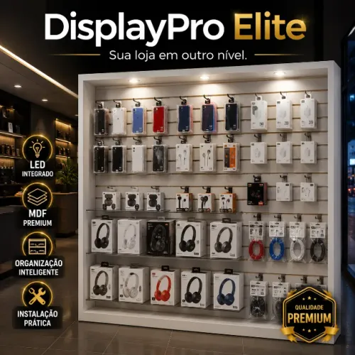 Painel Canaletado com LED 1,50 A x 1,80m L - Expositor para Celulares e Acessórios