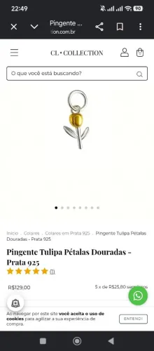 Pingente Tulipa Pétalas Douradas - Prata 925
