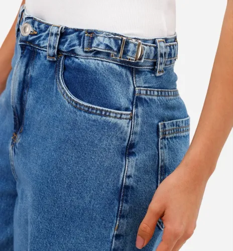 Calça baggy petit feminina jeans cintura ajustável azul CeA 