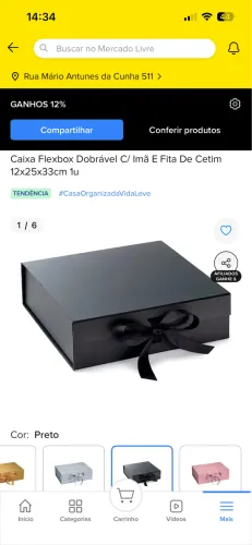 Caixa dobrável com ímã e fita de cetim - Preta