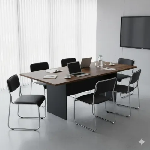 KIT MESA DE REUNIÃO 1,60X0,90 COM 6 CADEIRAS FIXAS 