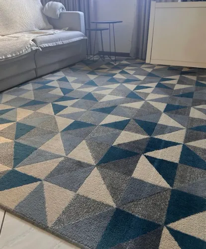 Tapete geométrico azul e cinza 3x2m