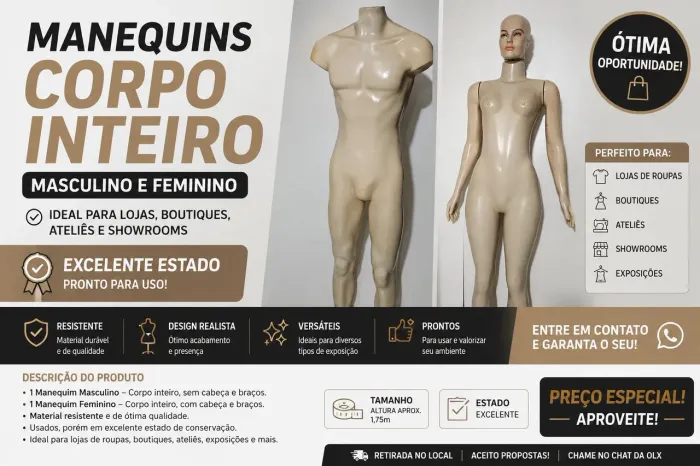 Maniquins corpo inteiro masculino e feminino
