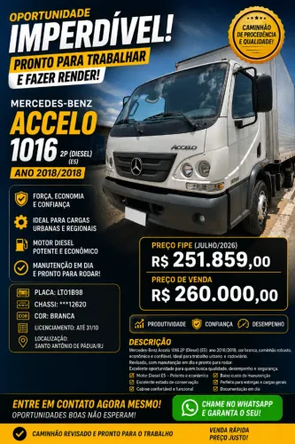 ? Mercedes-Benz Accelo 1016 CE 2018 Baú Térmico - Pronto para Trabalhar