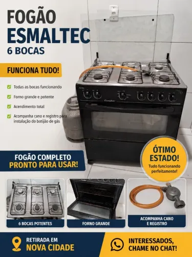 Fogão Esmaltec 6 Bocas Grande - Tudo Funcionando + Mangueira e Registro