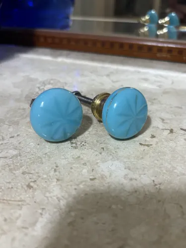 Par de puxadores em opalina e bronze antigos