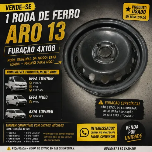 RODA DE FERRO ARO 13 - FURAÇÃO 4X108 - EFFA / TOWNER