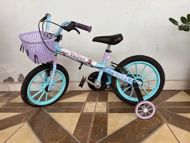 Bicicleta Infantil Frozen Aro 16 Azul Lilás com Rodas de Treinamento
