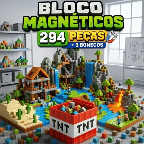 Kit 294 Blocos Magnéticos Mine para Montar Brinquedo Educativo para Crianças