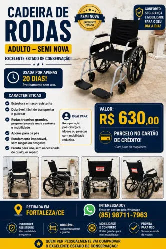 Cadeira de Rodas Adulto Semi Nova - Excelente Estado