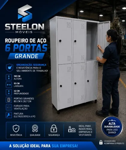 Roupeiro de Aço 6 Portas para Vestiário - Novo Steelon Móveis