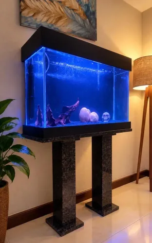 Aquário 103 LITROS Completo com Móvel + Pedestal e tampo de mesa de Granito + Acessórios