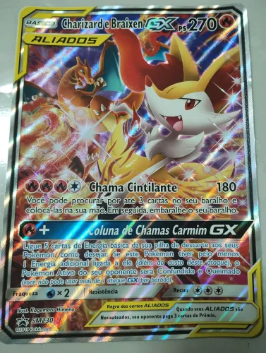 Carta pokémon rara Charizarde Braixen GX Jumbo