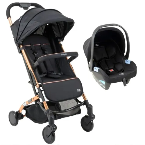 Carrinho de Bebê Zap Metal Cobre + Bebê Conforto Materna Preto - Burigotto