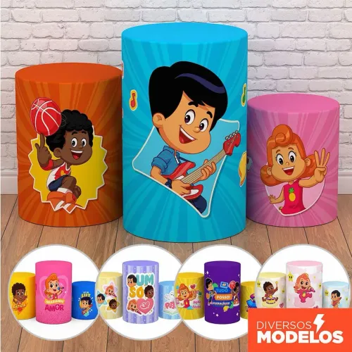 Capa Cilindro de Festa Decoração 3 Palavrinhas Sublimado Tecido Trio C/Elástico