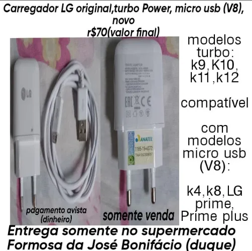 Carregador LG original turbo Power micro usb V8 novo r$70(valor final)