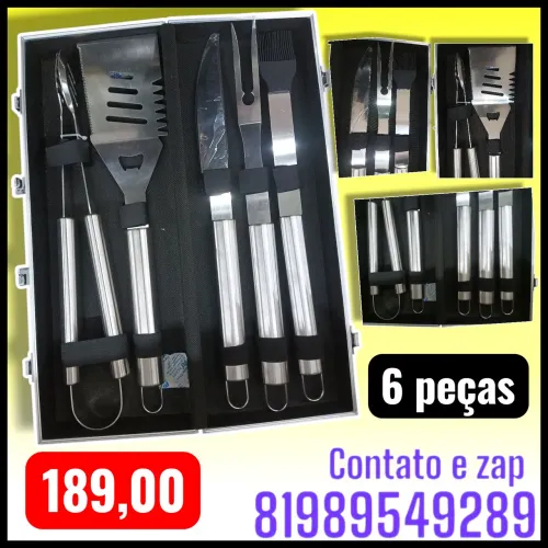 Kit Churrasco Inox Com Maleta 6  peças 