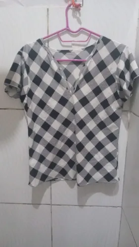 Blusa Xadrez Preto/Branco Feminino M