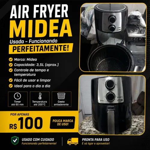 Air Fryer Midea Usada - Funcionando Perfeitamente - Apenas R$ 100