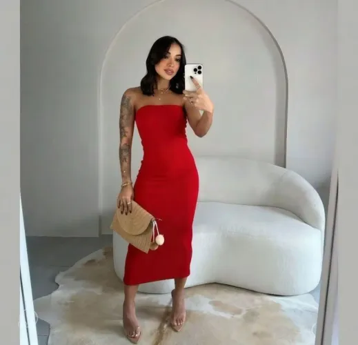 Vestido MIDI Malha Canelada 