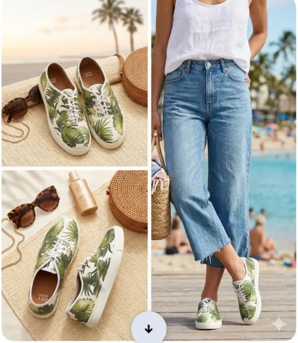 TÊNIS CASUAL CITY SHOES TAM 39 - ESTAMPA FOLHAGEM - NUNCA USADO