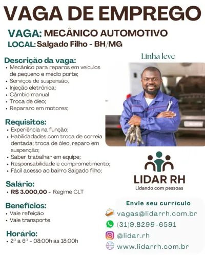 Vagas para Mecânico Automotivo - Linha leve