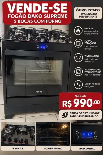 FOGÃO DAKO SUPREME 5 BOCAS COM FORNO