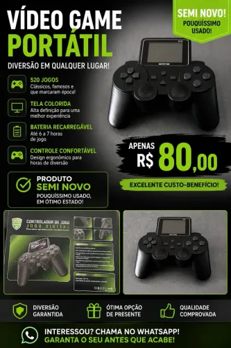 Vídeo game portátil mais 500 jogos