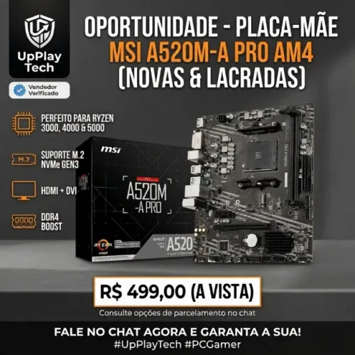 Placa MSI A520M-A Pro AM4 (Nova/Lacrada) | Suporta Ryzen 5000 + Garantia