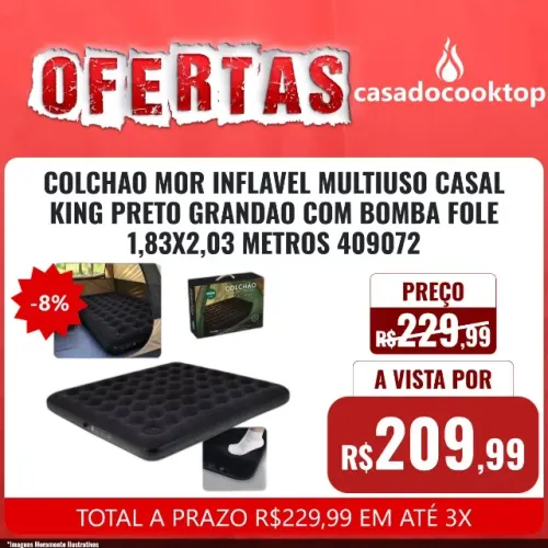 COLCHAO MOR INFLAVEL MULTIUSO CASAL KING PRETO GRANDAO COM BOMBA FOLE 1,83X2,03 METROS 409
