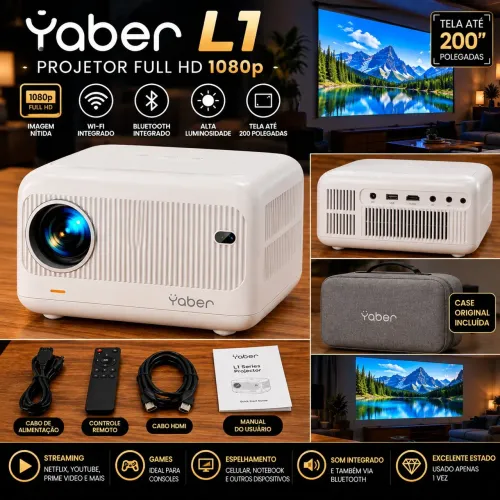 Projetor Yaber L1 Full HD 1080p Wi-Fi Bluetooth + Case - Pouquíssimo Uso