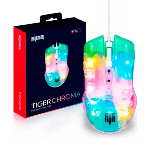 Mouse Gamer Tiger Chroma Transparente com LED RGB 1200 a 3600 DPI