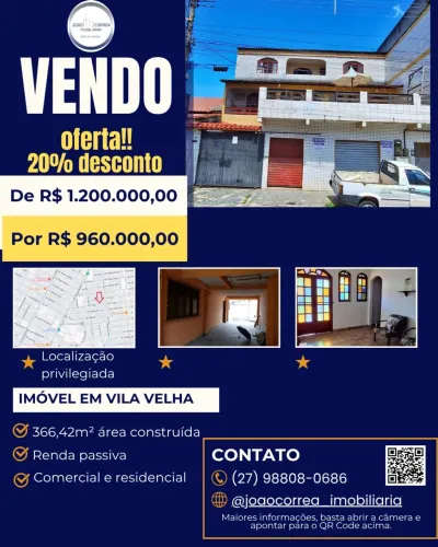 Vendo triplex em Vila Velha para fins residenciais e comerciais