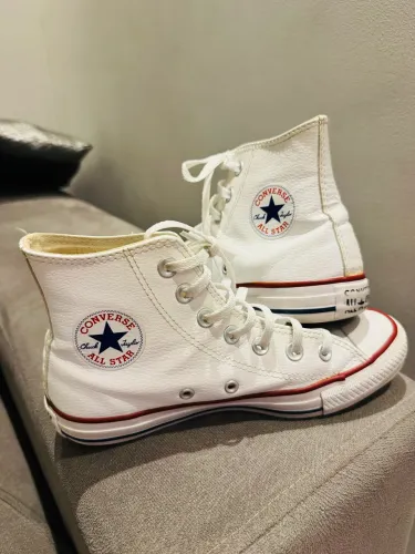  Tênis All Star Couro Cano Alto Branco