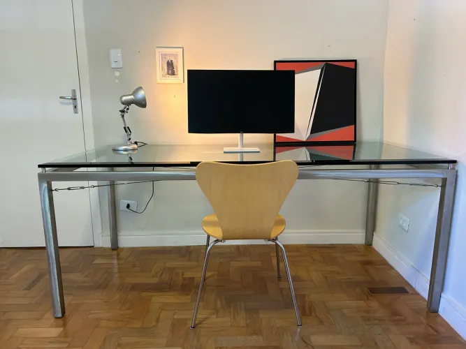 Mesa Escritório ou Jantar Vidro e Aço - 190x90