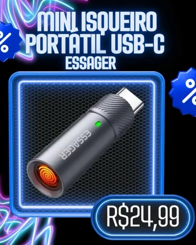 Mini Isqueiro Portátil USB-C Essager - Sem Chama e Recarregável