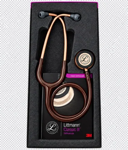 estetoscópio 3M Littmann Classic III, na cor marrom com acabamento metálico rosé