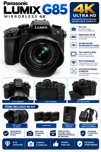 Câmera Panasonic Lumix Dmc-g85m + Lente 14-42mm + Baterias