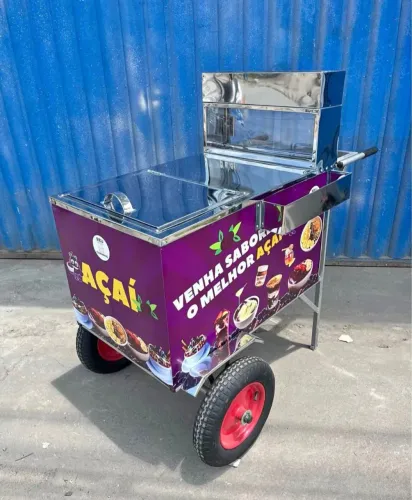 Carrinho de açaí inox com caixa térmica acoplada individual de 95L em até 10x sem juros