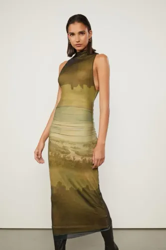 Vestido Animale de Tule Estampado Paisagem Color | Tam. M | Usado 1 Vez