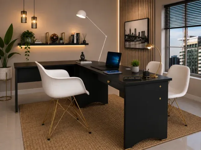 Mesa Simply White Office Em L. L140cm x P110cm x A74cm.