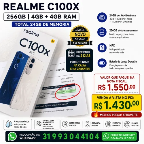 Celular Realmente c100x 256GB + 8G ran - BH