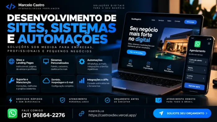 Criação de Sites e Sistemas | Desenvolvedor Freelancer