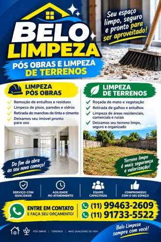 Limpeza Pós obras e limpeza de terrenos.