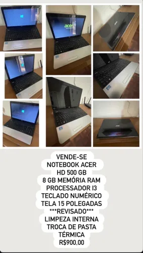 Notebook Acer / Processador i3 / 8GB Memória ram