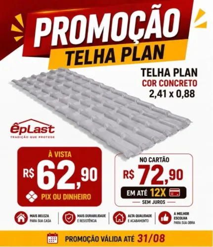 TELHA PVC PLAN CONCRETO 2,41X0,88