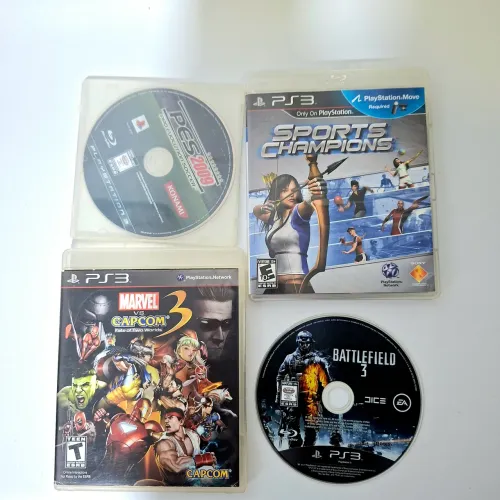 Lote jogos ps3: marvel vs capcom, battlefild 3, pes 2009