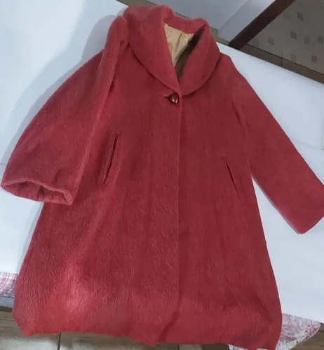 Sobretudo Vintage de pelo Vermelho, Chico, Quente, com 1 botão e bolsos embutidos