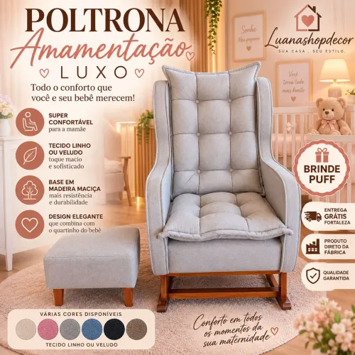 Poltrona Amamentação Luxo - Puff Brinde